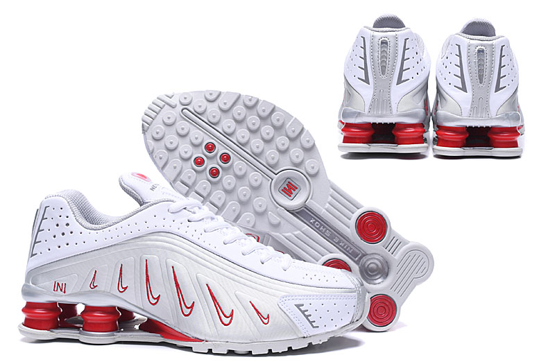 2019 Nike Shox R4 Small Swoosh White Red Shoes